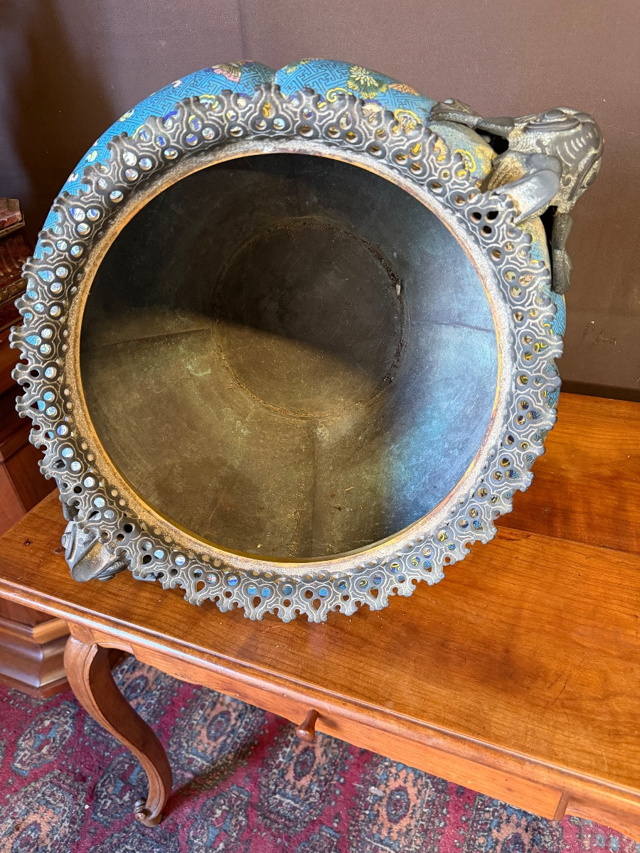 Important cache pas en bronze cloisonné -photo-4