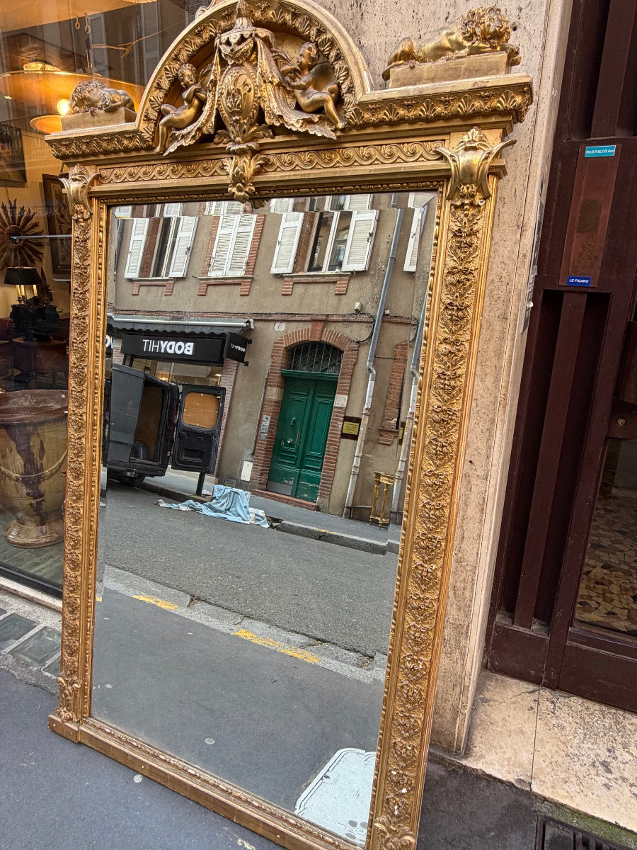 Miroir Napoléon III en bois doré (ht 220cm)-photo-2