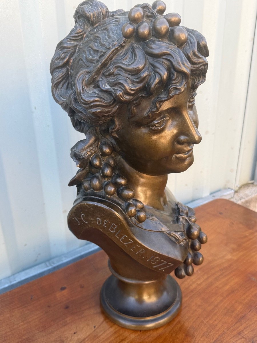 Joseph Charles De Blezer (1828-1884) Bronze Bust Of Bacchanalia -photo-2