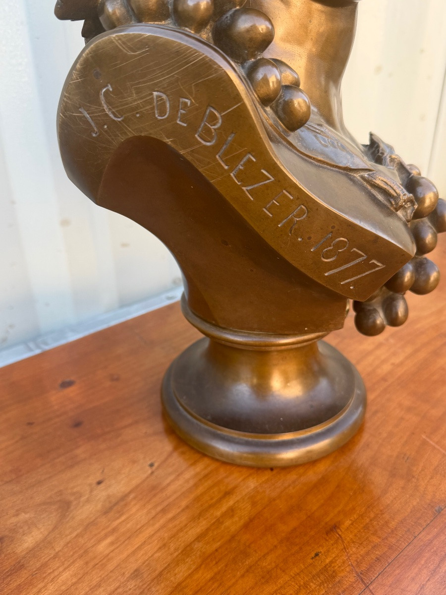 Joseph Charles De Blezer (1828-1884) Bronze Bust Of Bacchanalia -photo-3