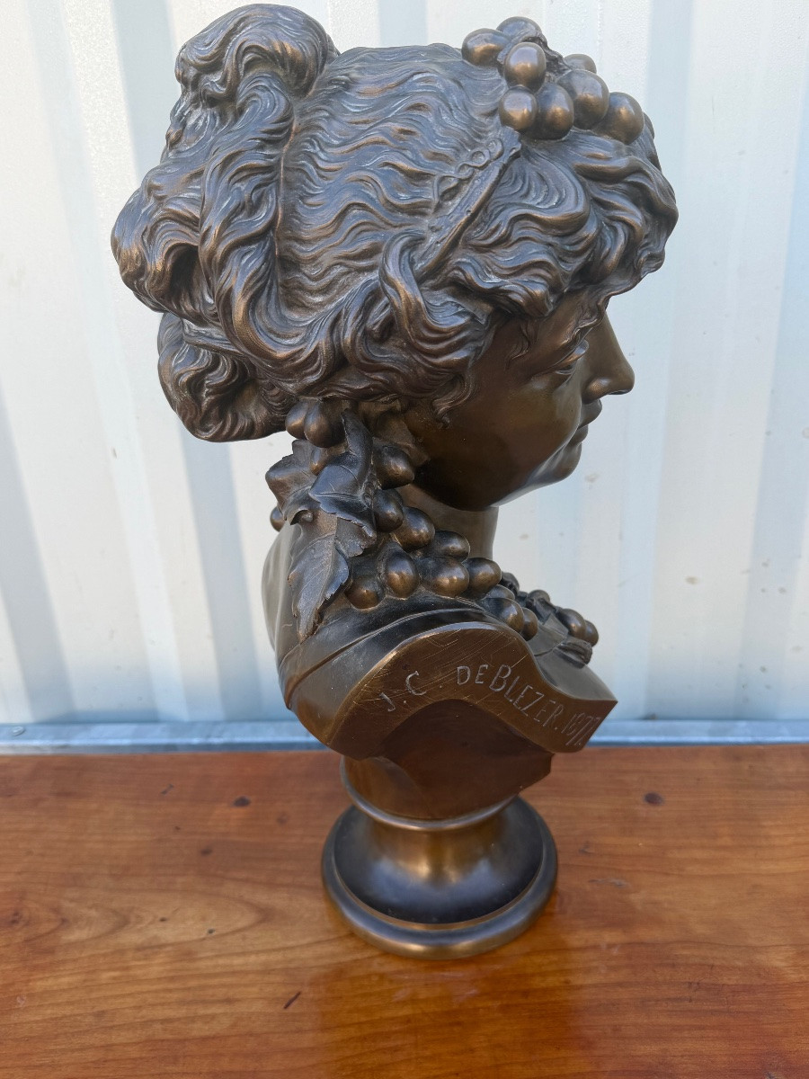 Joseph Charles De Blezer (1828-1884) Bronze Bust Of Bacchanalia -photo-3