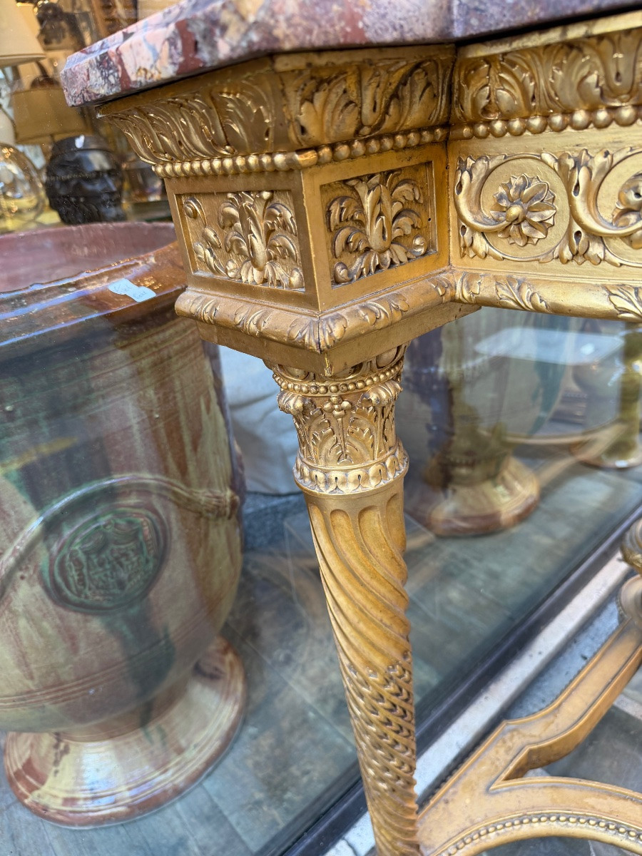 Console demi lune en bois doré de style Louis XVI -photo-2