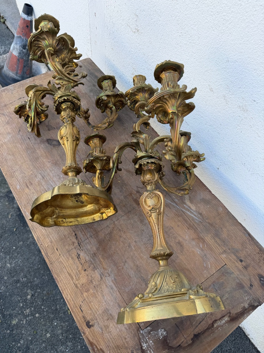 Pair Of Ormolu Candelabra In The Louis XV Style-photo-2