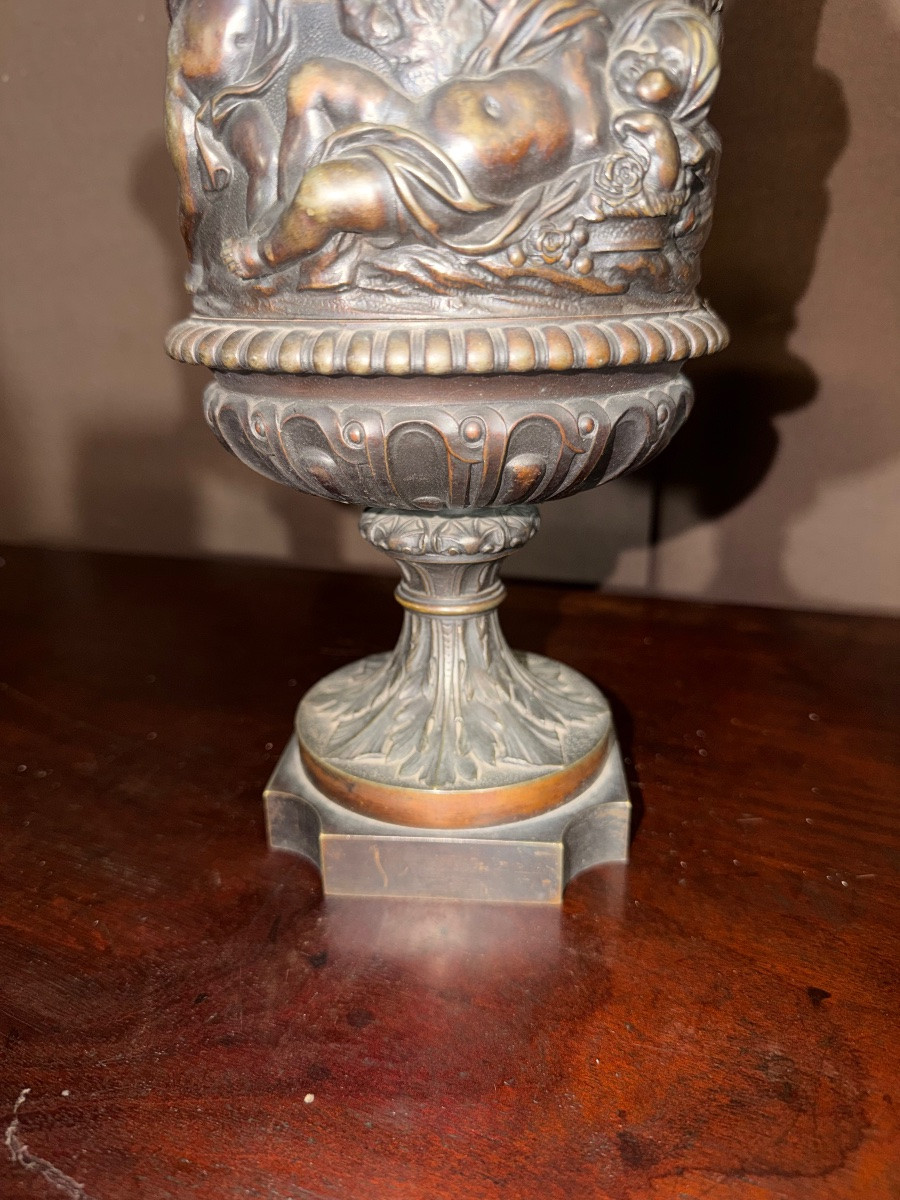 Pair Of Bronze Cassolettes Decorated With Cherubs-photo-4