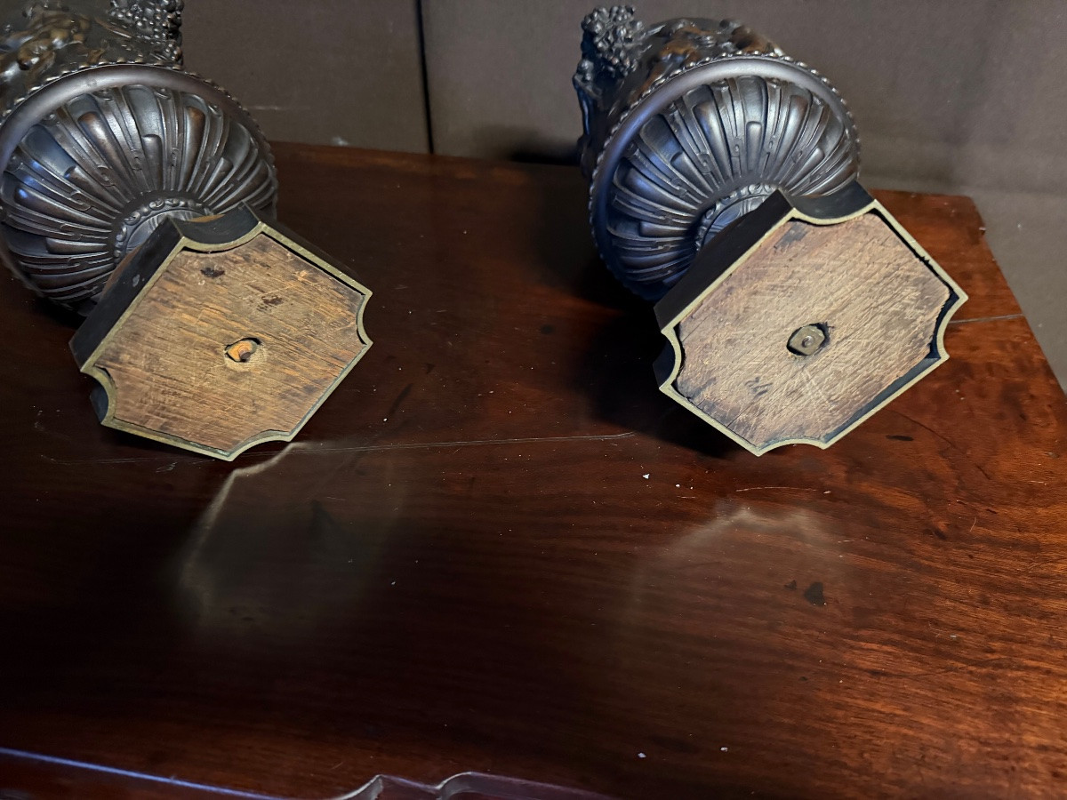 Pair Of Bronze Cassolettes Decorated With Cherubs-photo-6