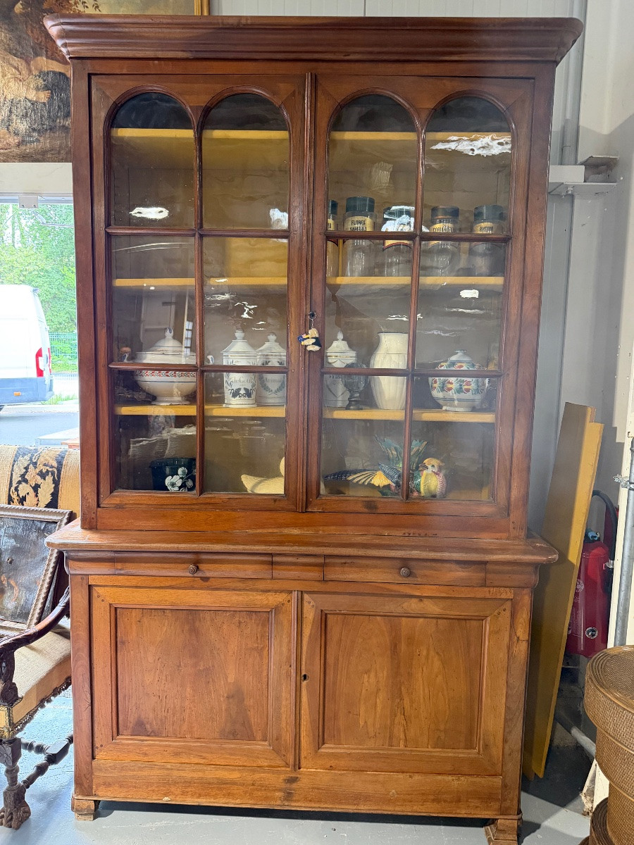 Louis Philippe Four-door Bookcase In Blond Walnut-photo-2