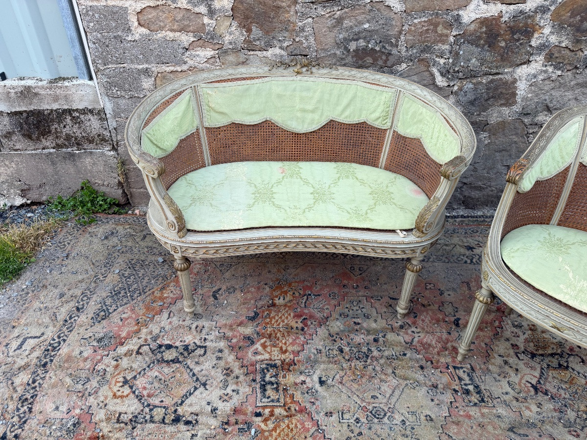 Banquette et fauteuil de style Louis XVI -photo-2