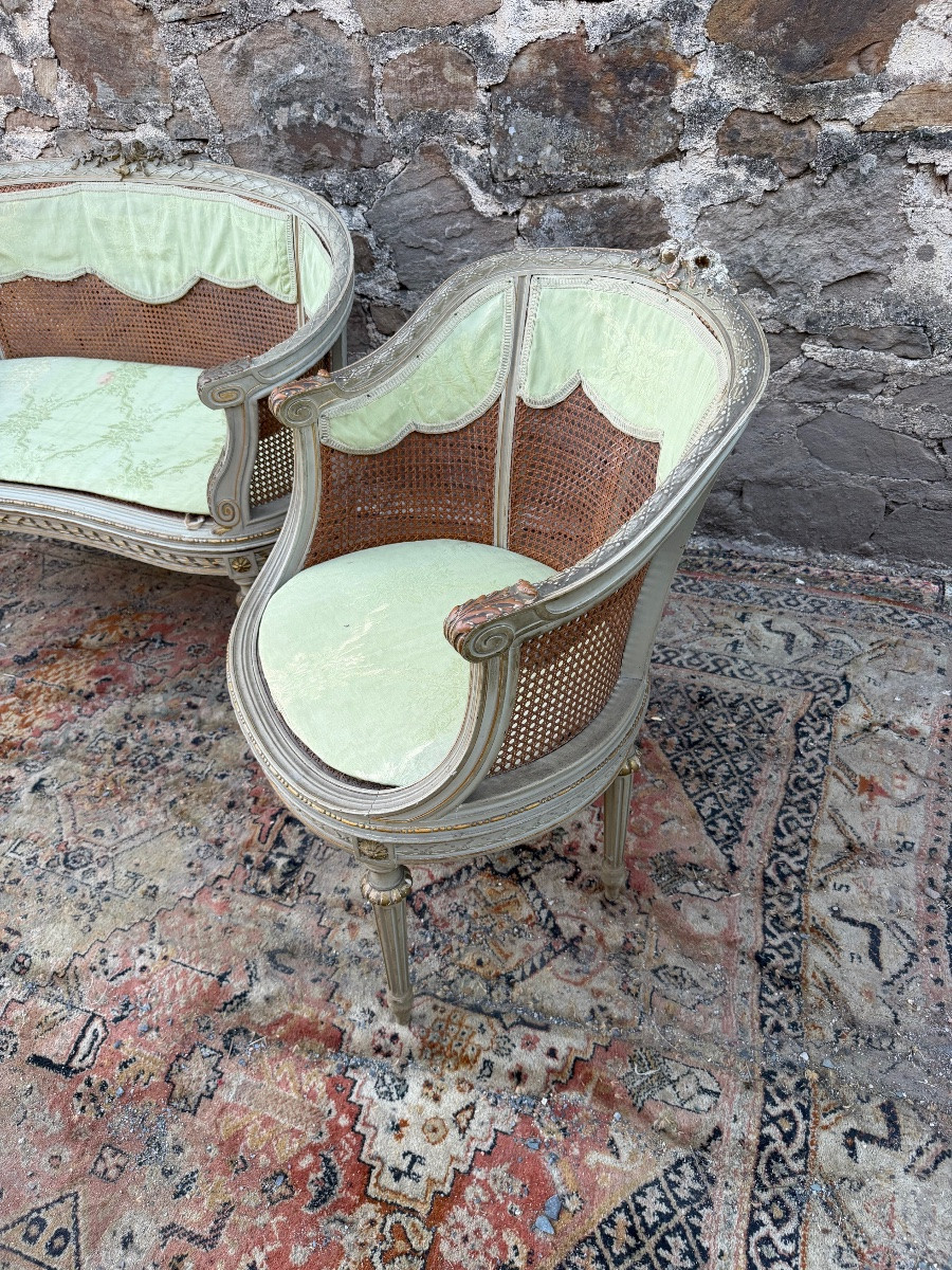 Banquette et fauteuil de style Louis XVI -photo-3
