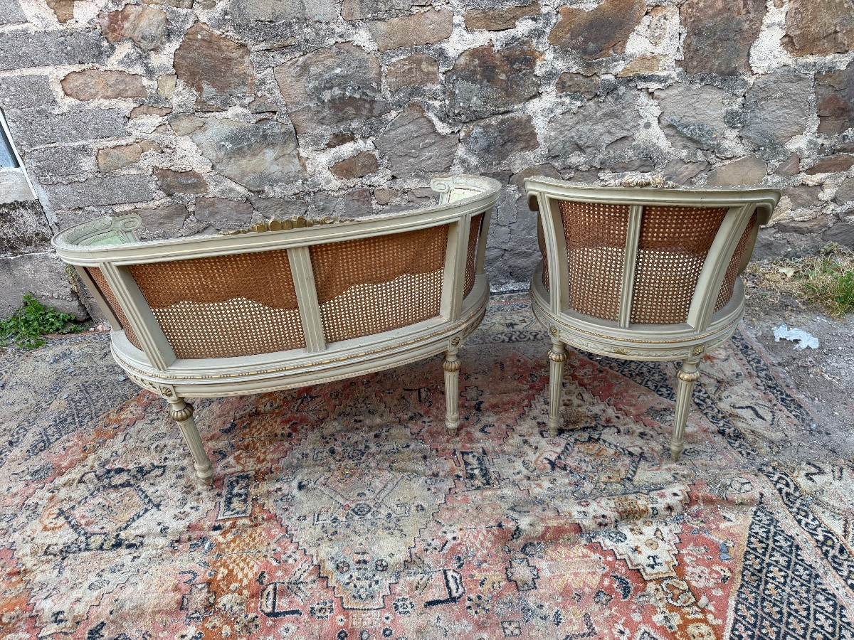 Banquette et fauteuil de style Louis XVI -photo-1