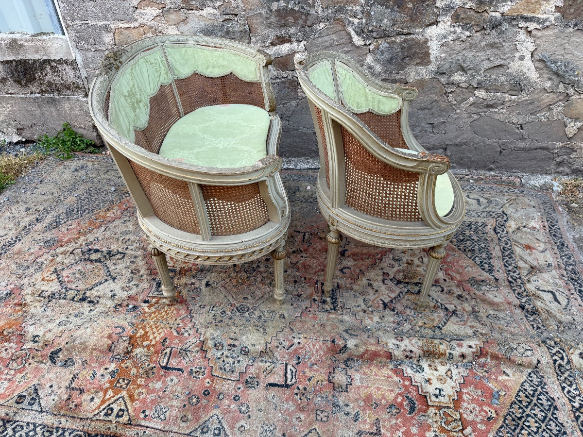 Banquette et fauteuil de style Louis XVI -photo-2