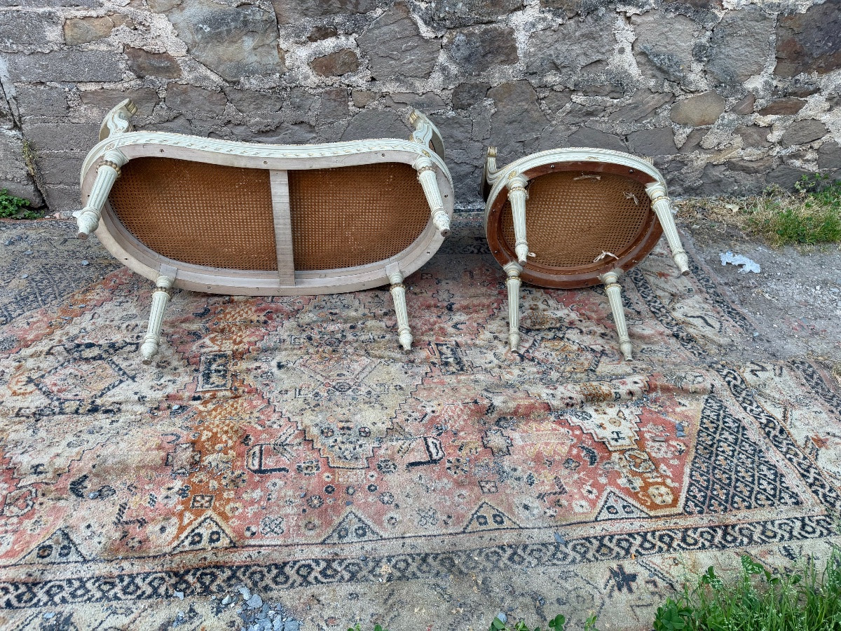 Banquette et fauteuil de style Louis XVI -photo-3