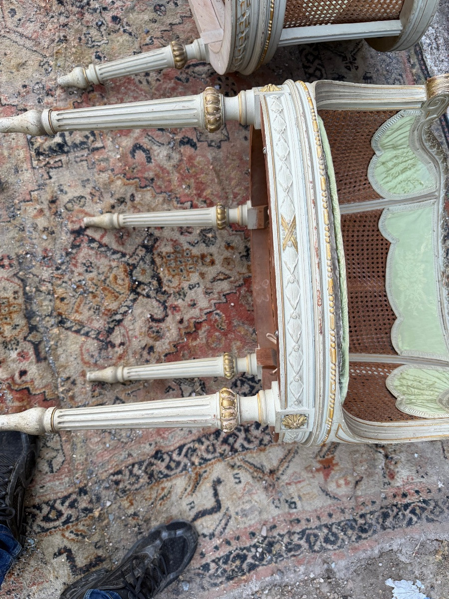 Banquette et fauteuil de style Louis XVI -photo-4