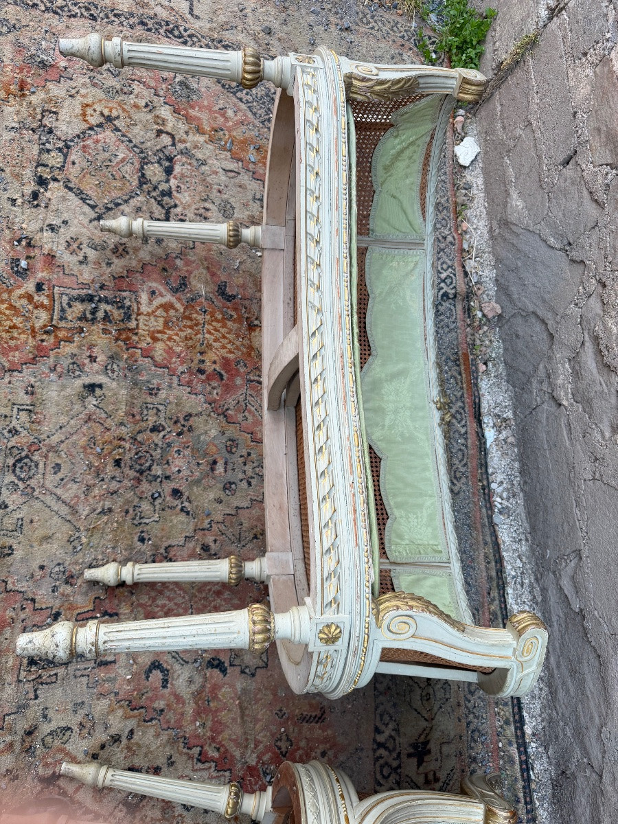 Banquette et fauteuil de style Louis XVI -photo-5
