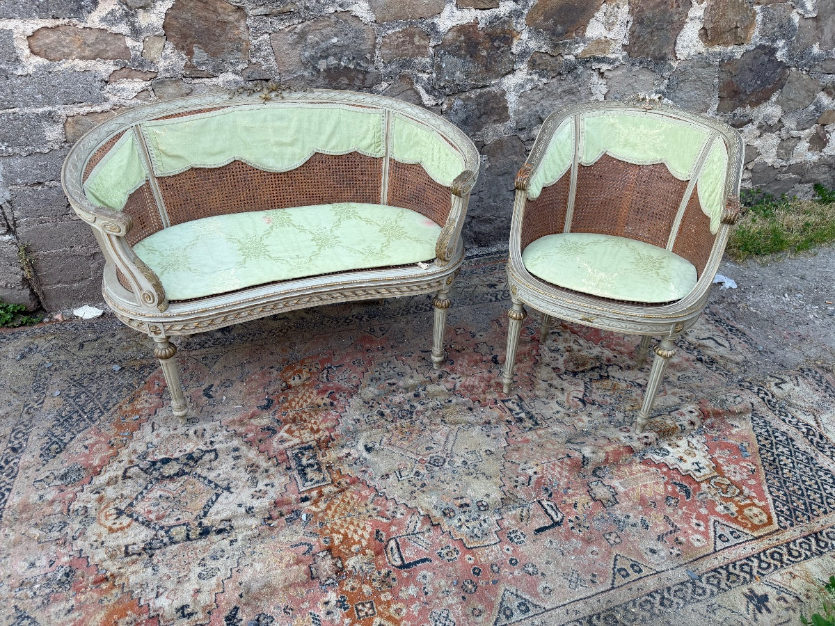 Banquette et fauteuil de style Louis XVI 