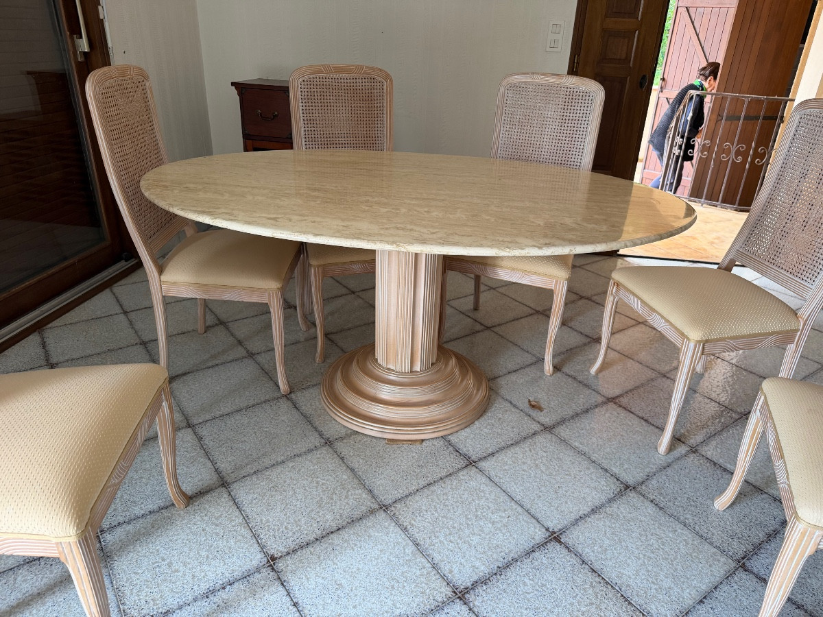 Table des années 70 plateau en travertin 