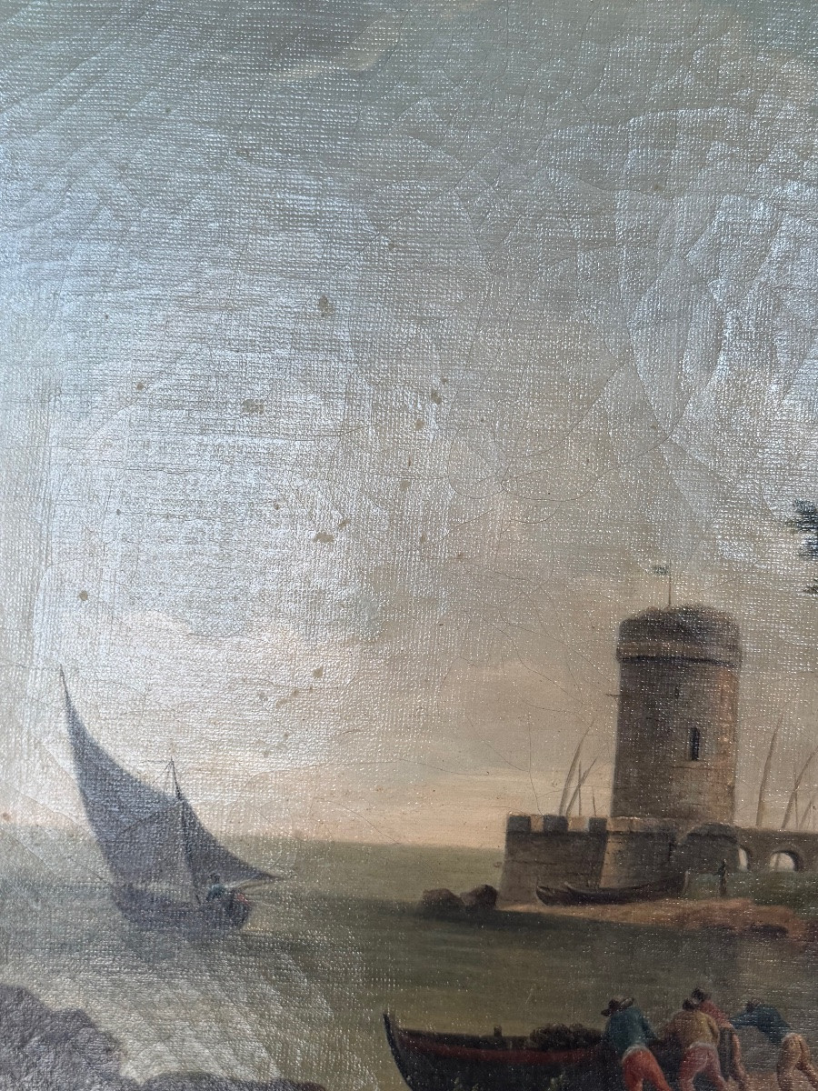 Atelier de Charles François Lacroix de Marseille (1700 - 1782) Scène de port animé-photo-2