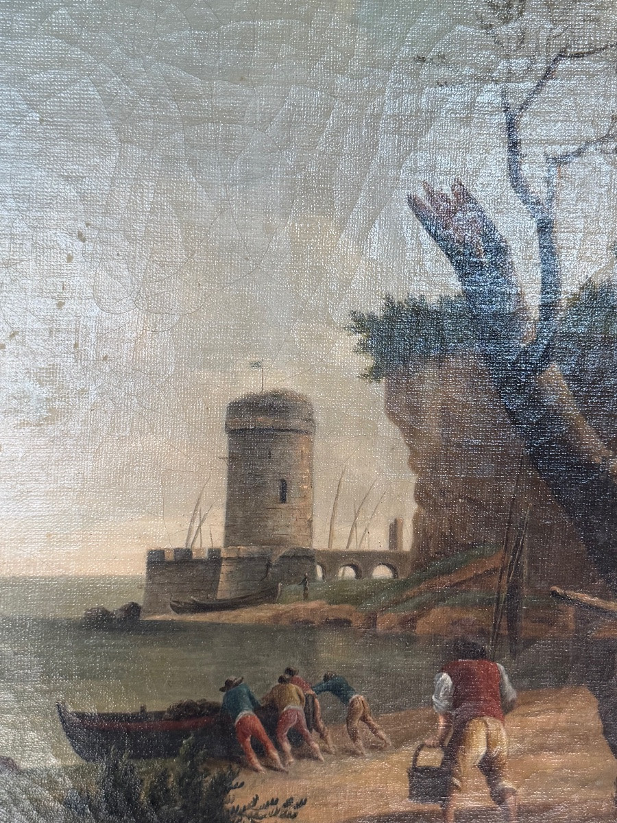 Atelier de Charles François Lacroix de Marseille (1700 - 1782) Scène de port animé-photo-3