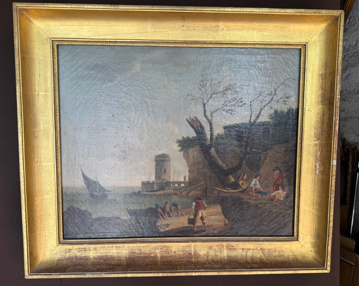 Atelier de Charles François Lacroix de Marseille (1700 - 1782) Scène de port animé