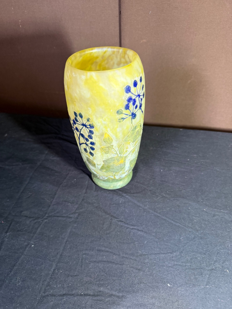 Vase Daum Nancy en verre gravé multicouche -photo-2