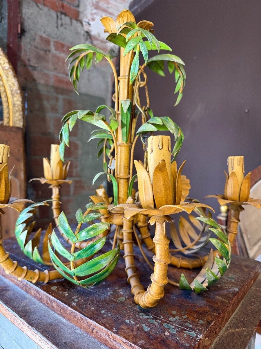 Chandelier In Painted Sheet Metal Imitating A Palm Tree-photo-2