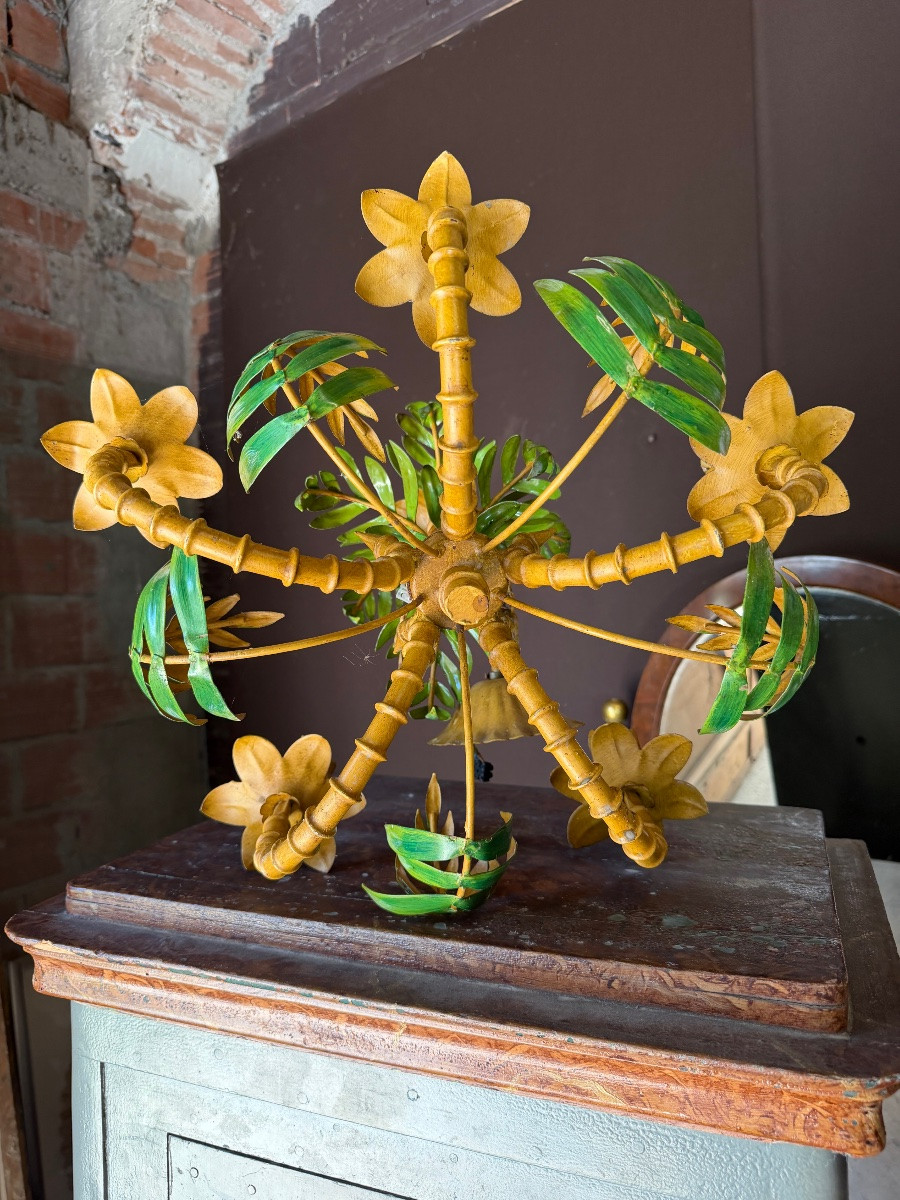 Chandelier In Painted Sheet Metal Imitating A Palm Tree-photo-3