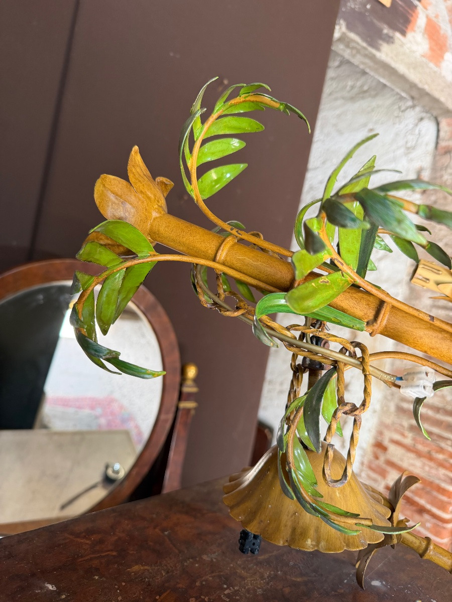 Chandelier In Painted Sheet Metal Imitating A Palm Tree-photo-1