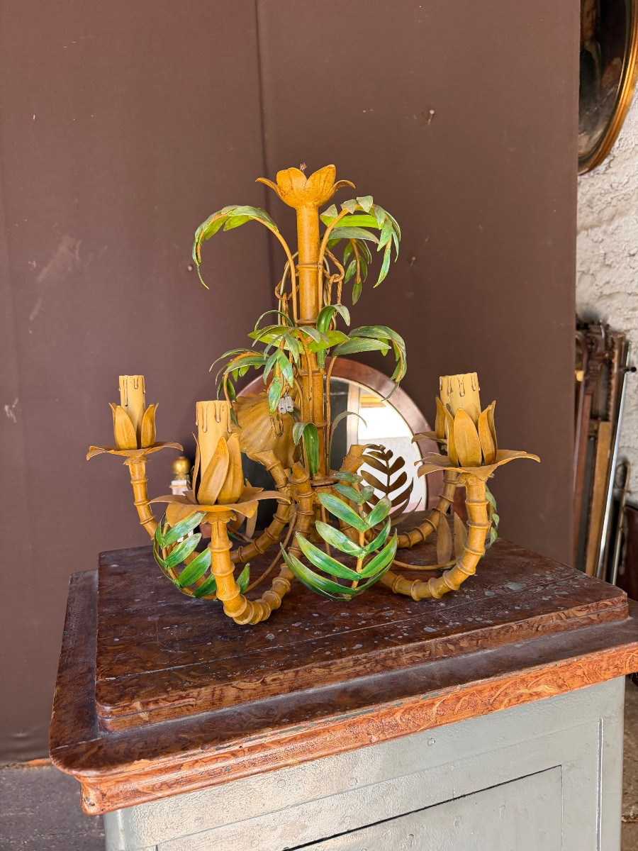 Chandelier In Painted Sheet Metal Imitating A Palm Tree-photo-2