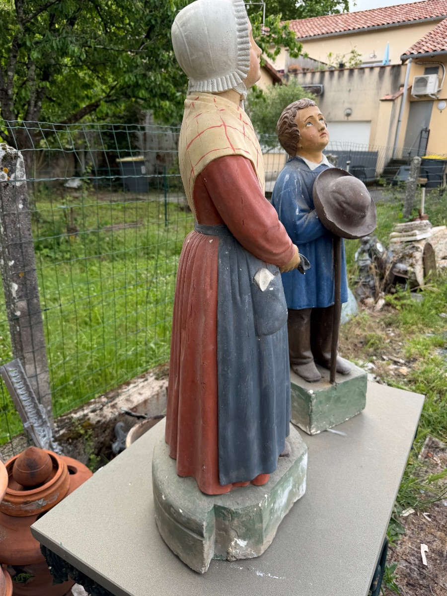 Paire de personnages religieux en plâtre polychrome du XIXe -photo-4