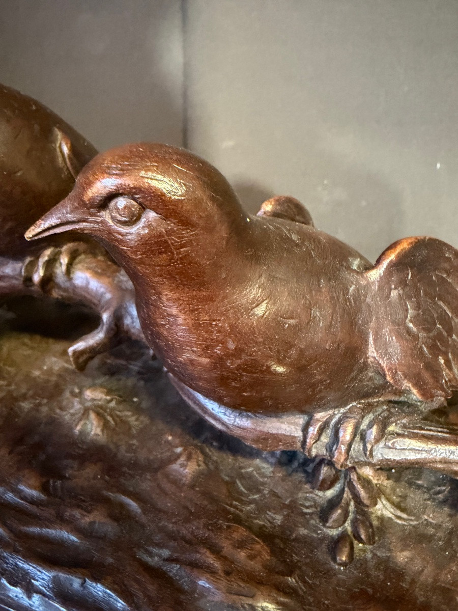 Wood Sculpture Of Three Birds Signed A. Fournials-photo-2