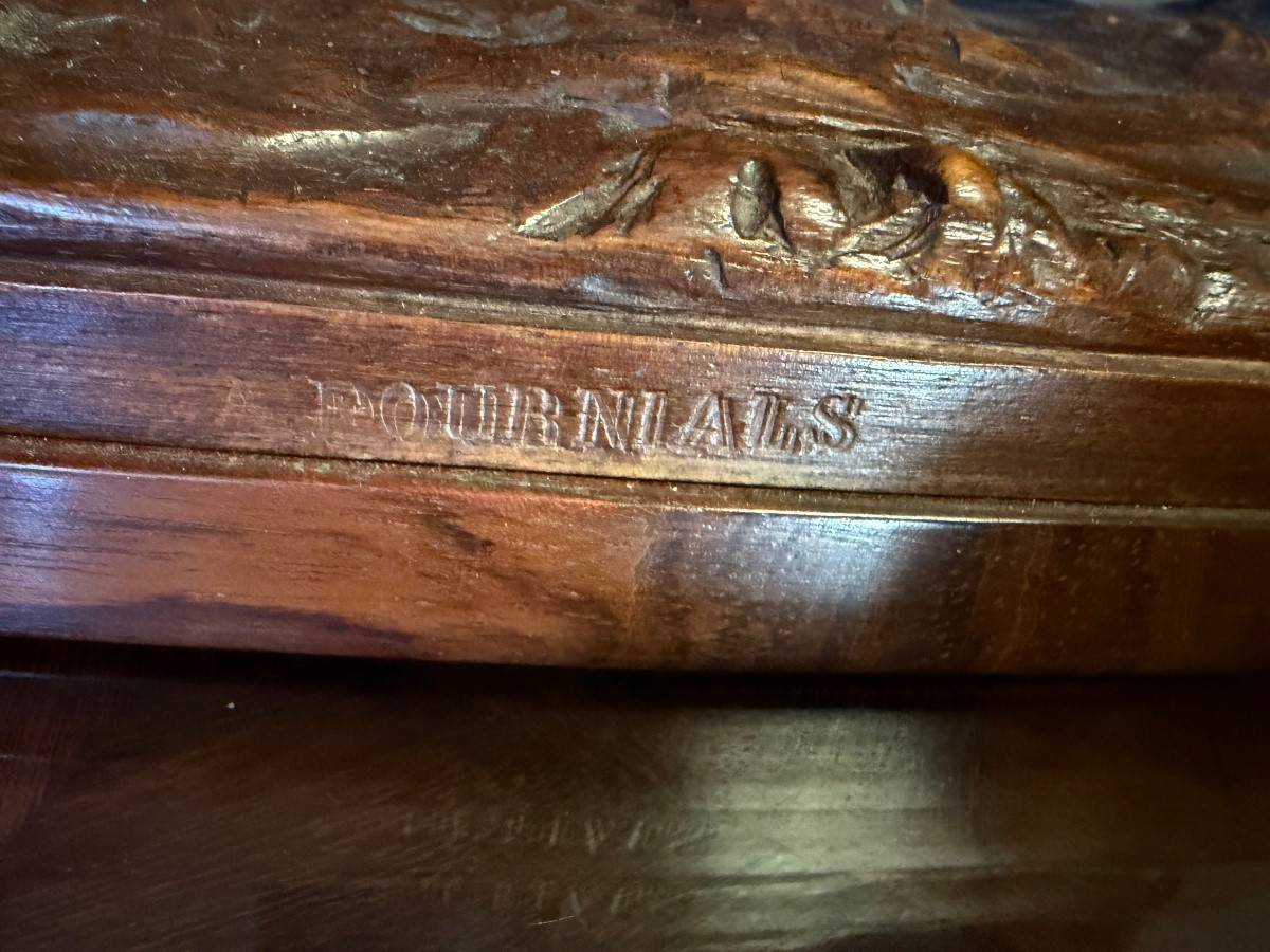 Wood Sculpture Of Three Birds Signed A. Fournials-photo-3