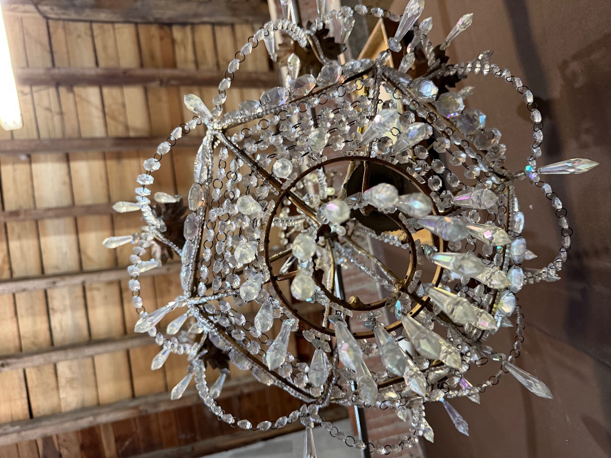 Six-light Chandelier With 19th-century Pendants-photo-4