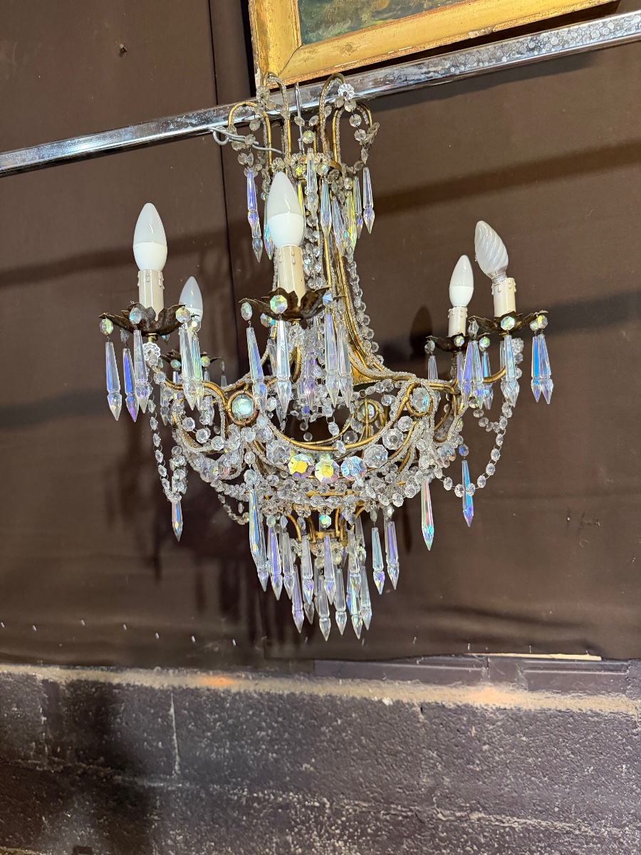 Six-light Chandelier With 19th-century Pendants-photo-1