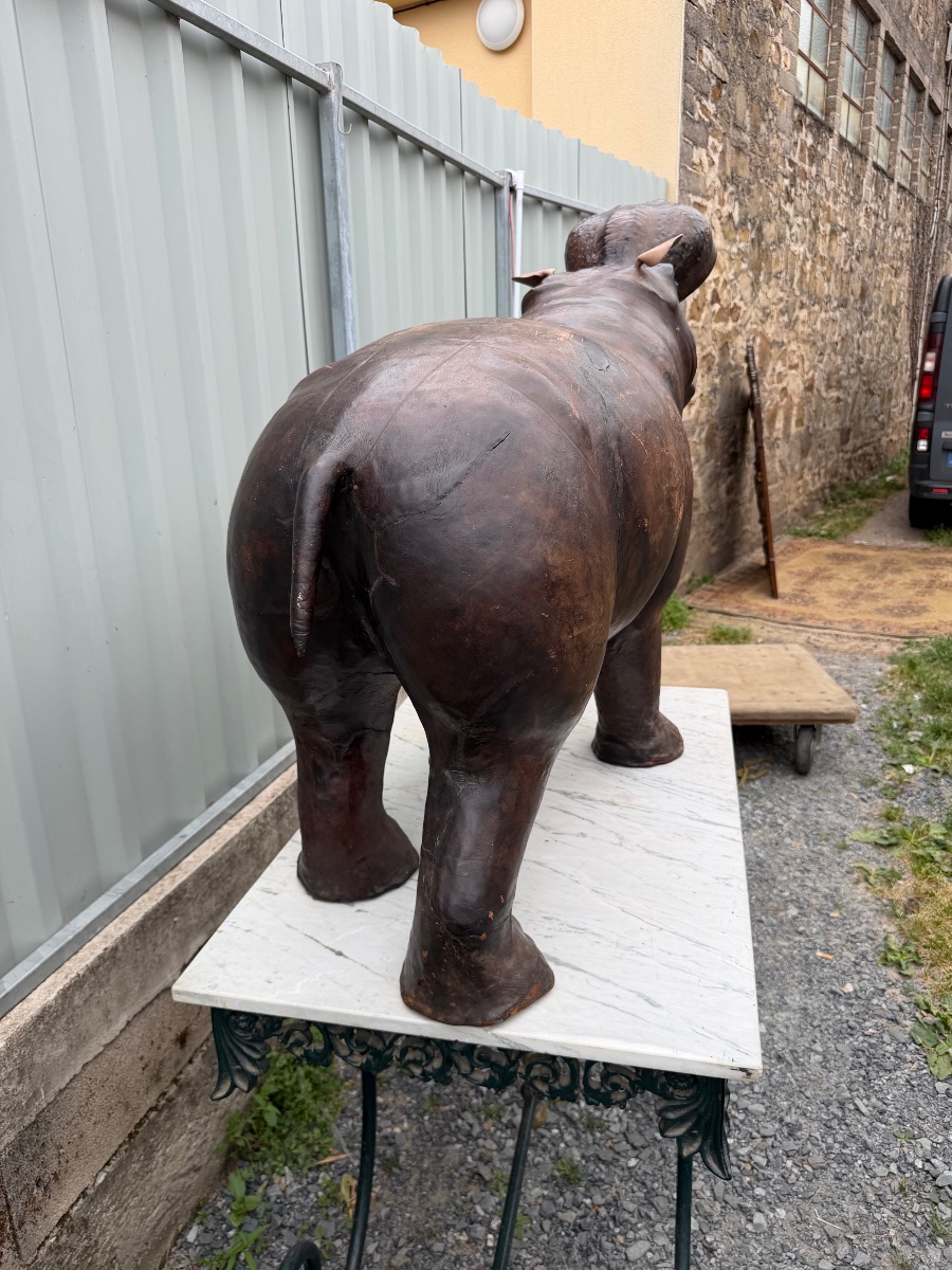 Important hippopotame en cuir début XXe -photo-4