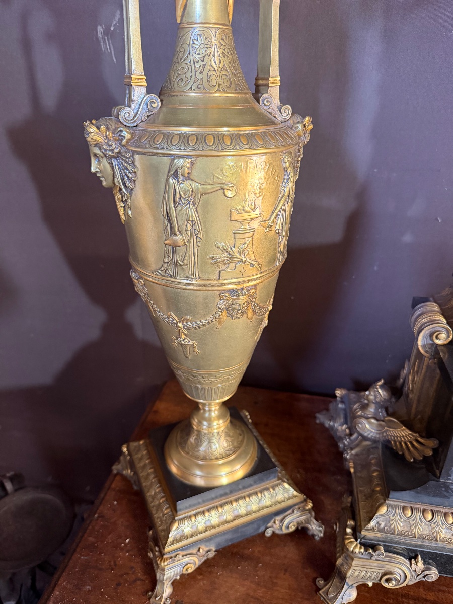 Monumentale garniture de cheminée de Henri Dumaige(1830-1898)-photo-1