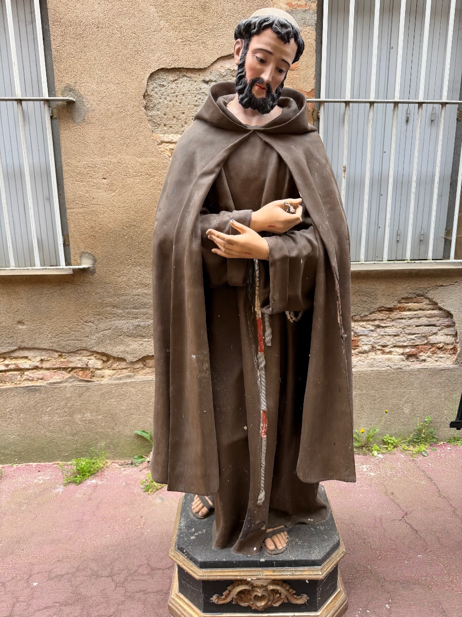 Importante statue en carton bouilli de saint Antoine de Padoue 