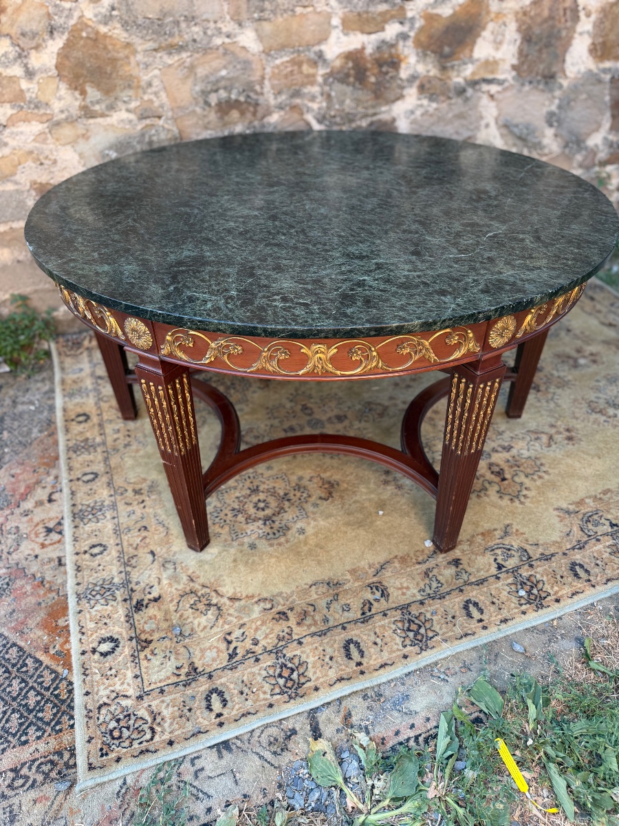 Large Louis XVI-style Table With A Marble Top, 140 Cm In Diameter