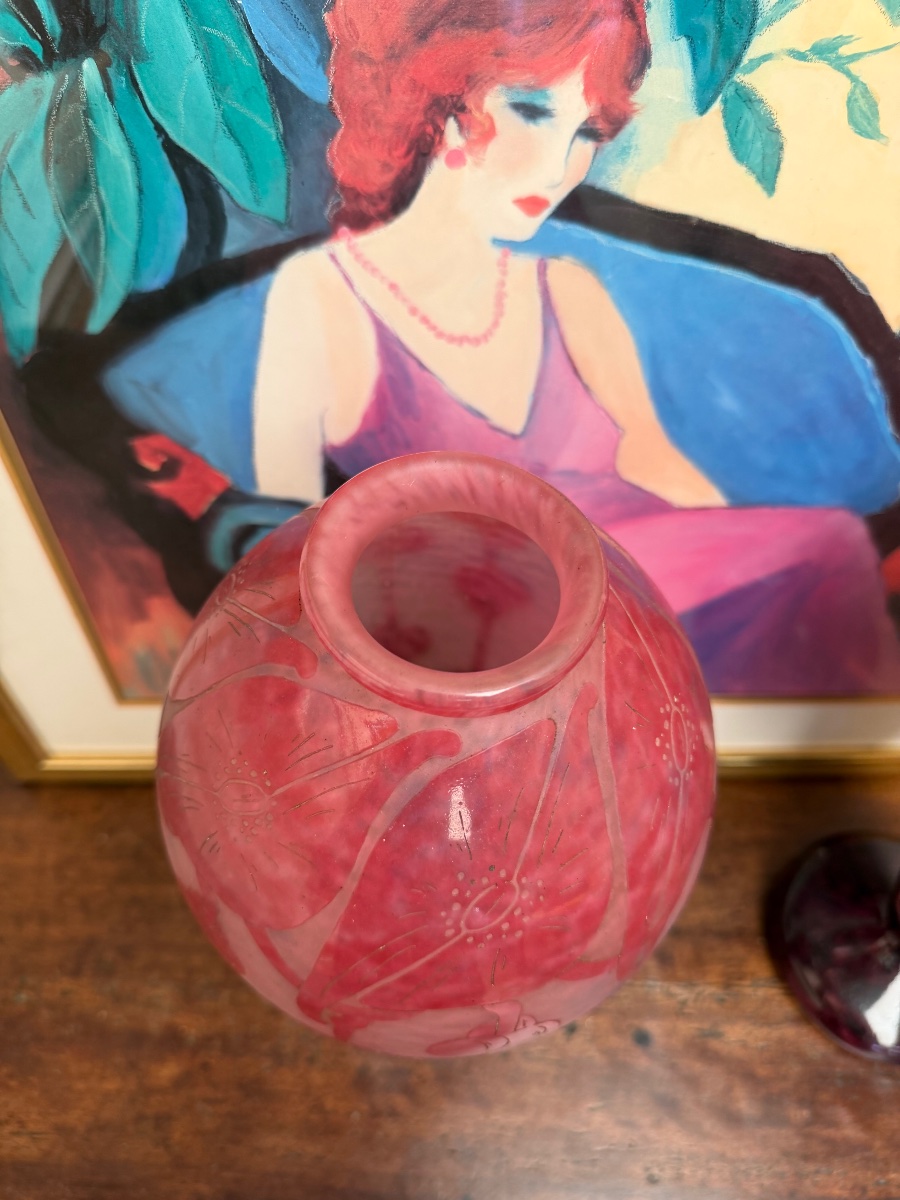 Pair Of Baluster Vases By Le Verre Français -photo-3