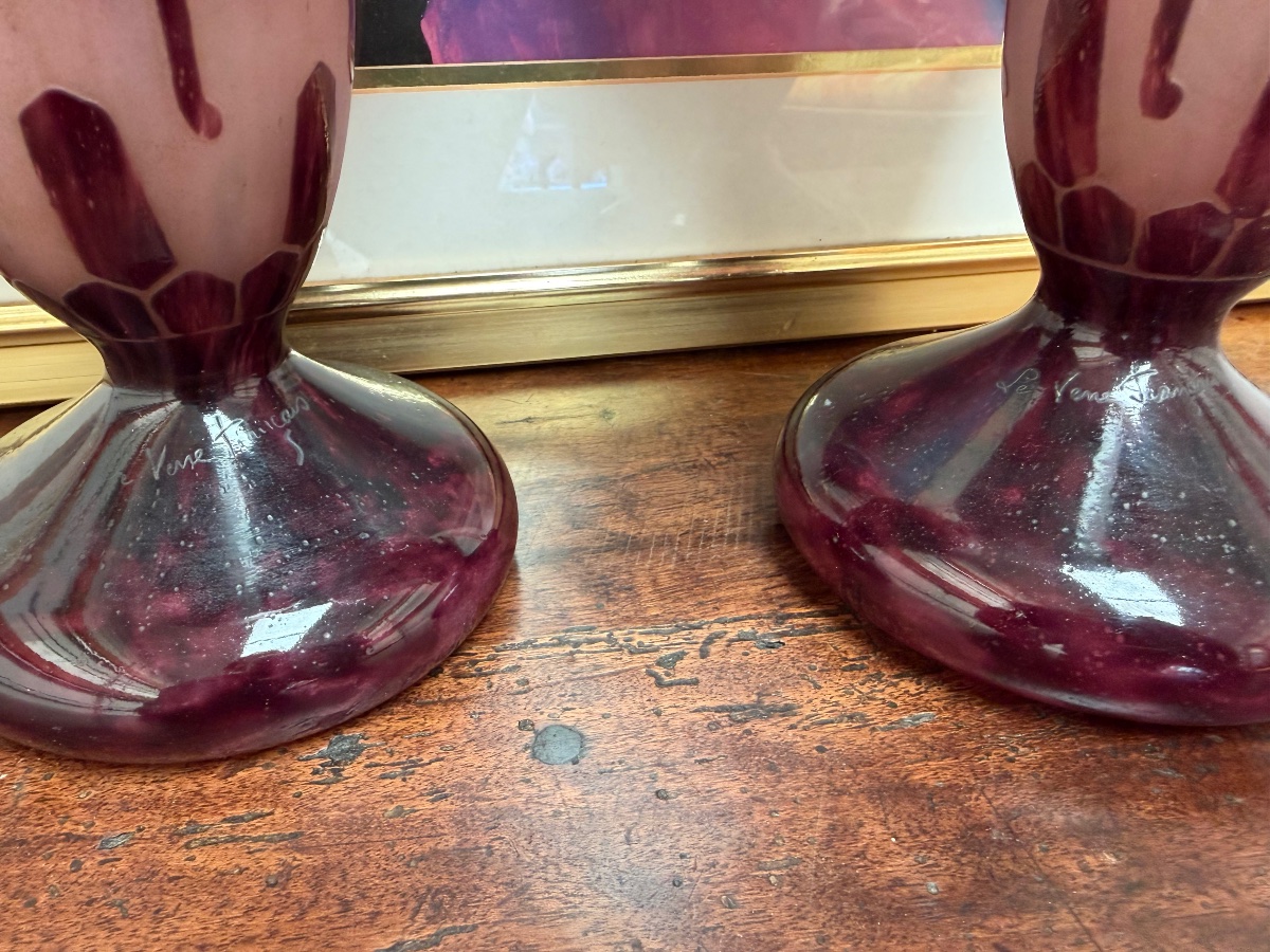 Pair Of Baluster Vases By Le Verre Français -photo-1