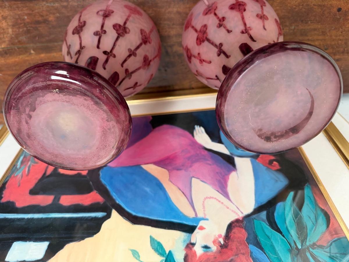 Pair Of Baluster Vases By Le Verre Français -photo-4