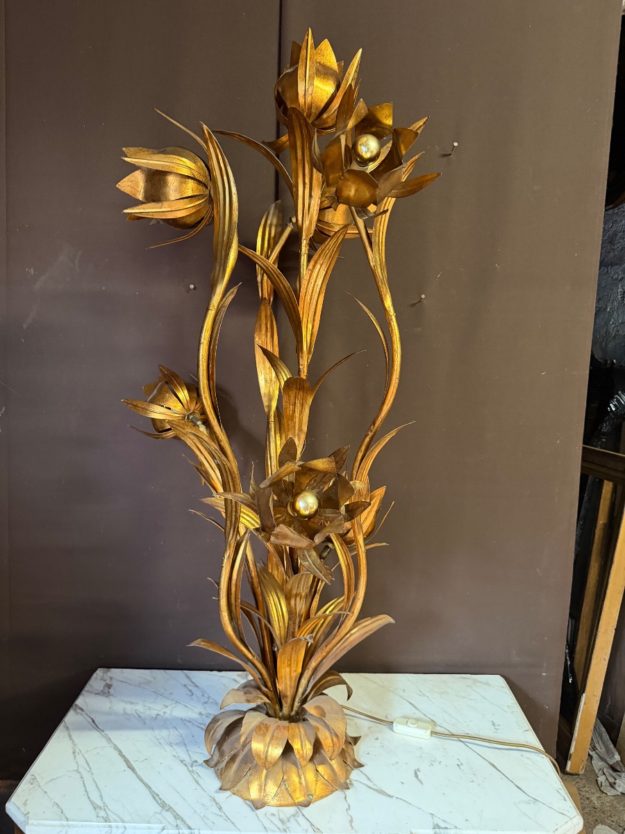 Important lampadaire en métal doré de Hans Kogl(135cm)-photo-2