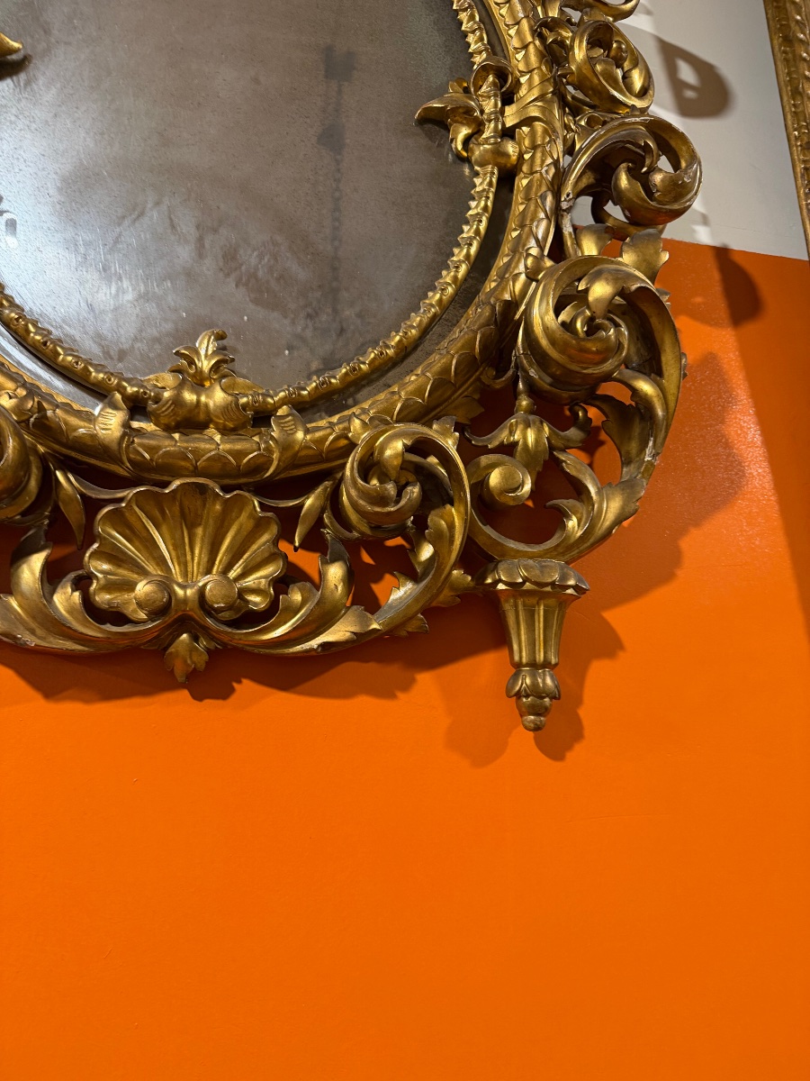 Miroir italien en bois doré et sculpté -photo-3