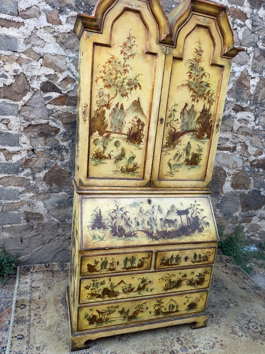Bureau scriban en bois peint décor chinoisant -photo-8