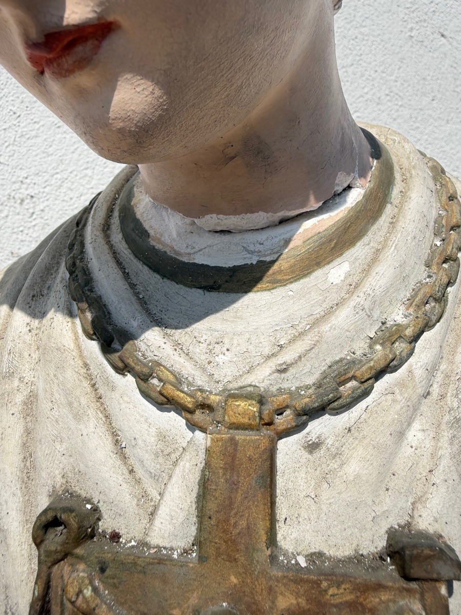 Three Religious Plaster Statues Depicting The Apparition Of Our Lady Of La Salette-photo-2