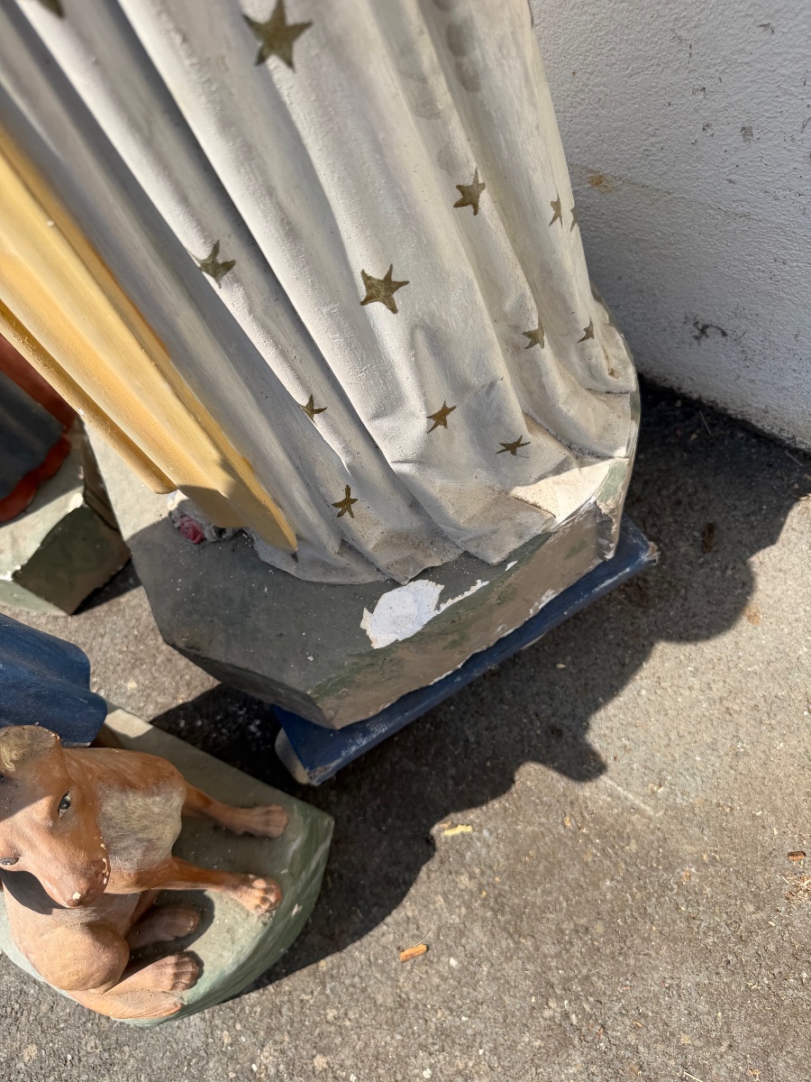 Three Religious Plaster Statues Depicting The Apparition Of Our Lady Of La Salette-photo-3