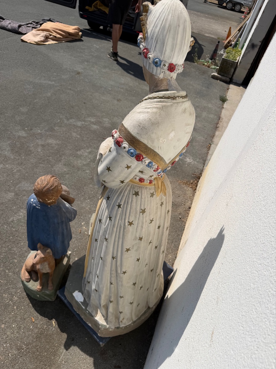 Three Religious Plaster Statues Depicting The Apparition Of Our Lady Of La Salette-photo-4