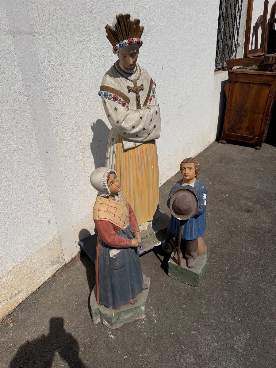 Three Religious Plaster Statues Depicting The Apparition Of Our Lady Of La Salette-photo-5