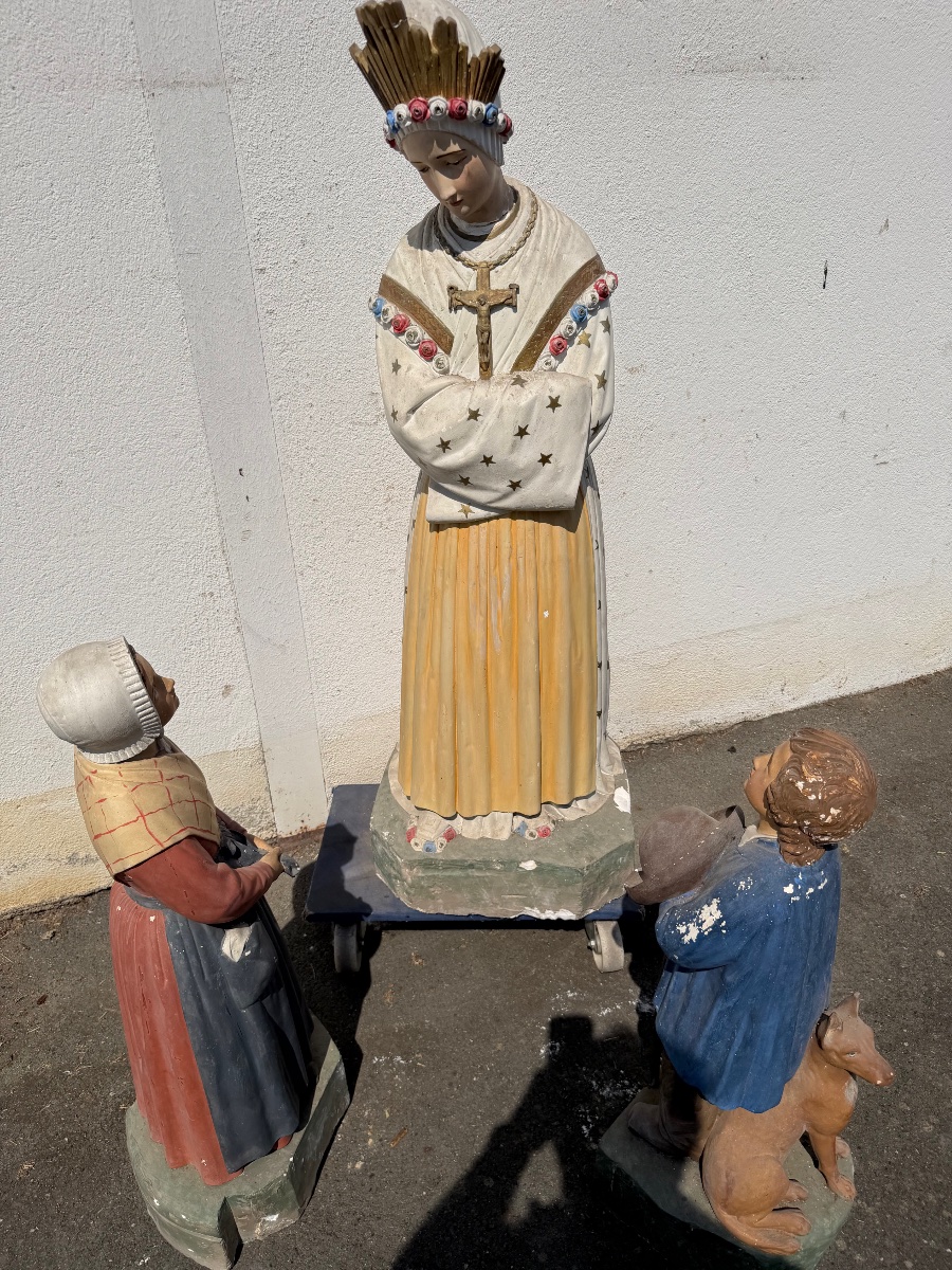 Three Religious Plaster Statues Depicting The Apparition Of Our Lady Of La Salette-photo-6