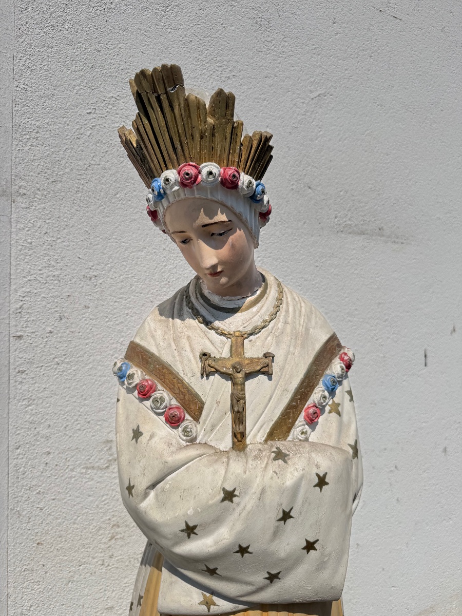Three Religious Plaster Statues Depicting The Apparition Of Our Lady Of La Salette-photo-7