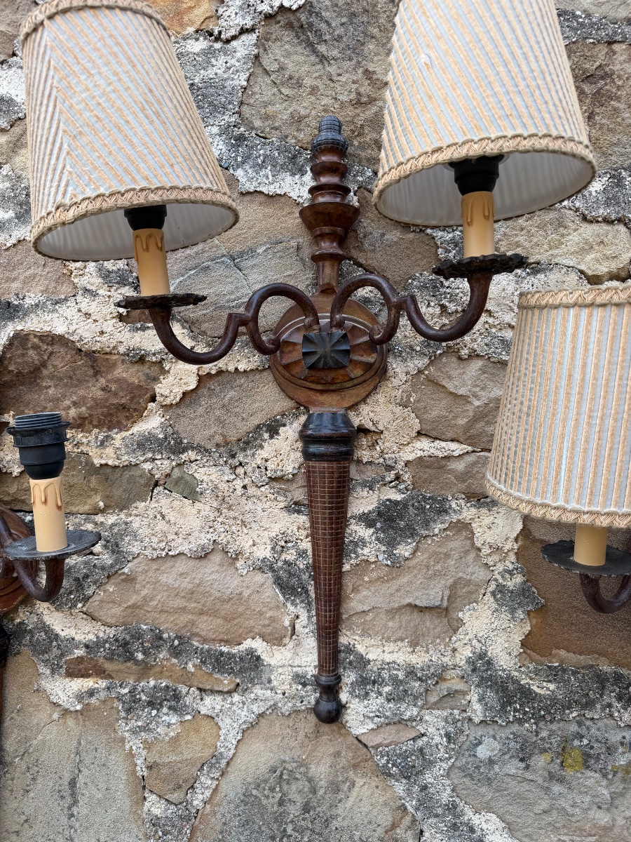 Set Of Four Painted Sheet Metal Wall Sconces -photo-4