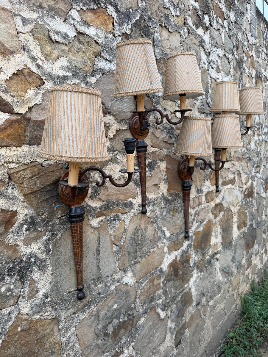 Set Of Four Painted Sheet Metal Wall Sconces -photo-4